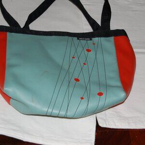 Holly Aiken Blue/Black/Coral Tote W/Geometric Design